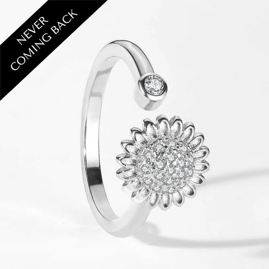 Silver Sunflower Spinner Orbit Ring